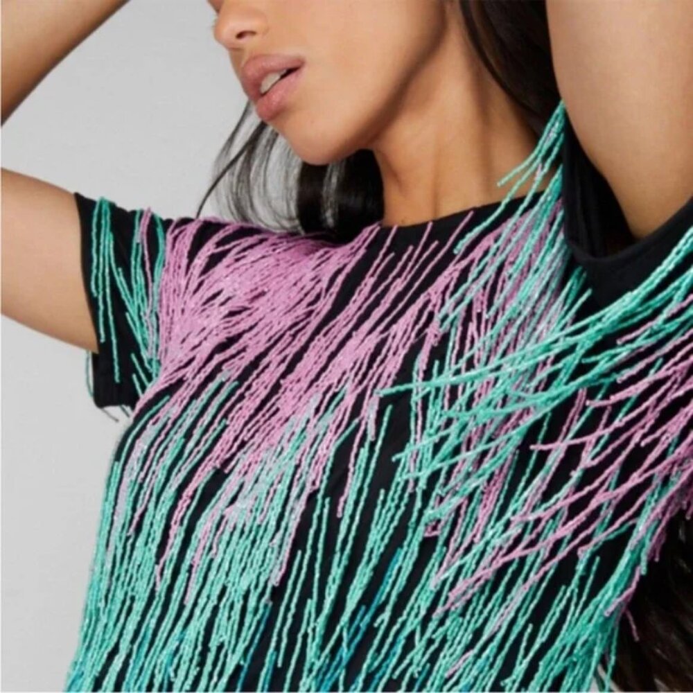 Nasty Gal Rainbow Tassel Beaded Shift Dress - Picture 2 of 10